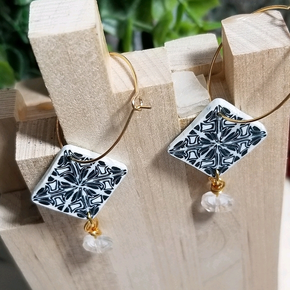 Handcrafted Polymer clay drop earrings - Picture 2 of 4